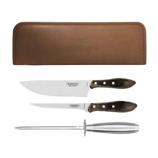 3 Pce Boning Set with Bonus Sharpener & Leather Pouch Accessories for Barbeques TRAMONTINA