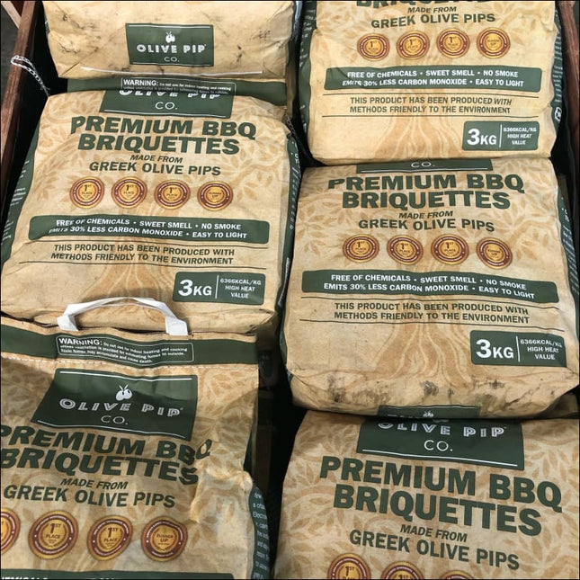 Olive Pip Co. Premium BBQ Briquettes - 3kg Bags Barbecue Fuel Hot Things - Barbecues, Heaters, Outdoor Kitchens