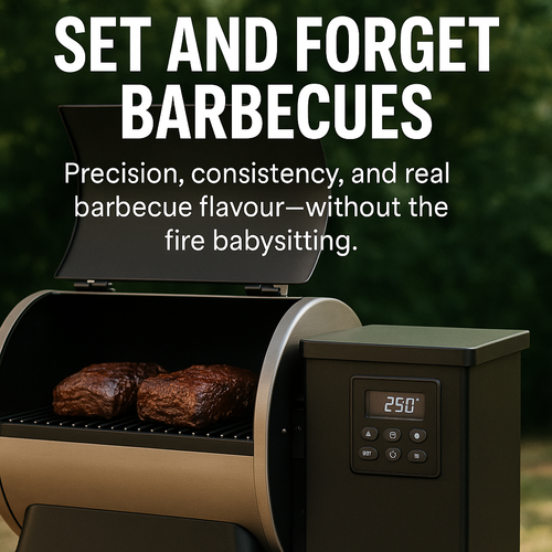 Discover premium Set and Forget barbecues—pellet grills, gas smokers, gravity-fed and more. Smart temperature control for effortless, authentic barbecue.