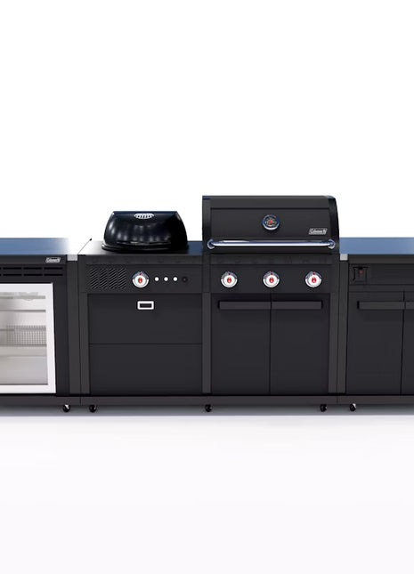 Coleman Revolution Dual Fuel Kitchen with Cupboard and Fridge Modules - Black Matte Backyard Kitchens Coleman