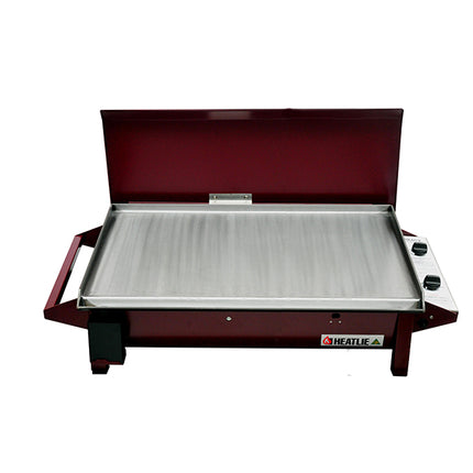 Heatlie 850 Powder Coated | INBUILT flat plate BBQ with lid Gas Barbecues Heatlie Claret 5mm Mild Steel LPG