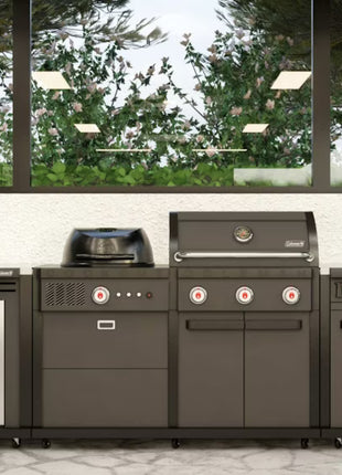 Coleman Revolution Dual Fuel Kitchen with Cupboard and Fridge Modules - Black Matte Backyard Kitchens Coleman