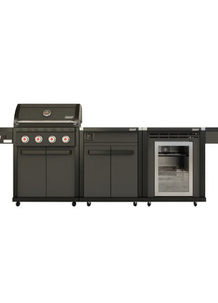 Coleman Revolution™ 4 Burner Kitchen with Cupboard and Fridge Modules - Black Matte Backyard Kitchens Coleman
