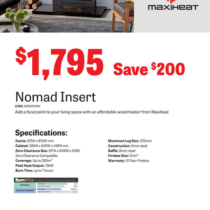 Maxiheat Nomad Insert Wood heater Insert Wood Heater Maxiheat   