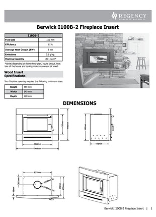 Regency Berwick Insert - Heats up to 180m² Insert Wood Heater Regency
