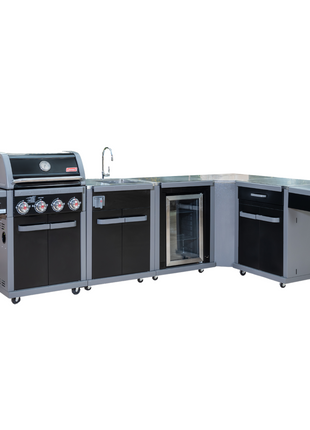 Coleman Revolution 4 Burner BBQ L-Shaped Kitchen w/ fridge & sink Backyard Kitchens Coleman   