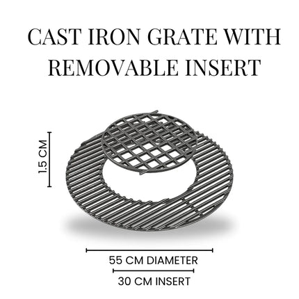 22" Cast Iron Cooking Grate with Removable Insert Accessories for Barbeques Campaquip