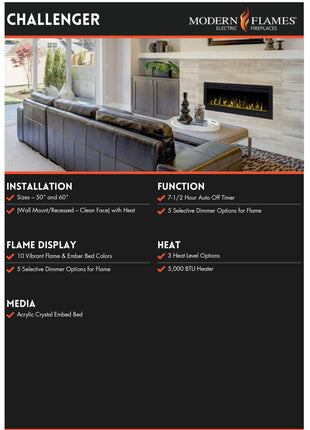 Modern Flames Challenger Electric Fireplace Electric Heater Modern Flames