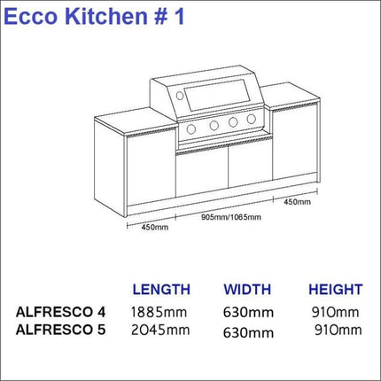 Outdoor Kitchen - Ecco 1, up to 2045mm  Hot Things - Barbecues, Heaters, Outdoor Kitchens   