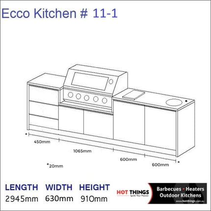 Outdoor Kitchen - Ecco 11, up to 2945mm  Hot Things - Barbecues, Heaters, Outdoor Kitchens   