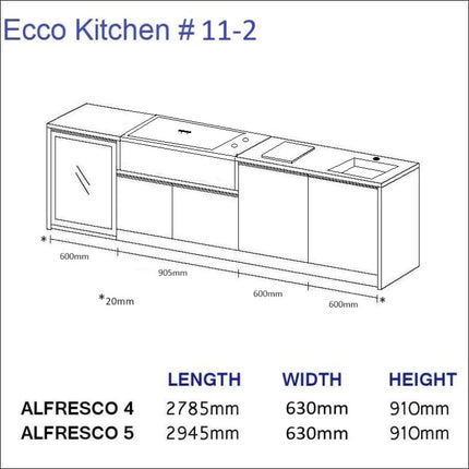 Outdoor Kitchen - Ecco 11, up to 2945mm  Hot Things - Barbecues, Heaters, Outdoor Kitchens   