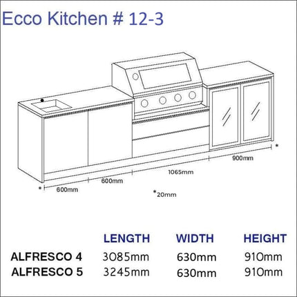 Outdoor Kitchen - Ecco 12, up to 3245mm  Hot Things - Barbecues, Heaters, Outdoor Kitchens   