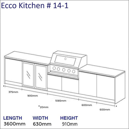 Outdoor Kitchen - Ecco 14, up to 3845mm  Hot Things - Barbecues, Heaters, Outdoor Kitchens   