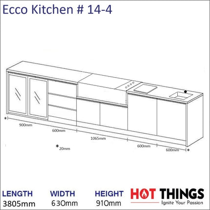 Outdoor Kitchen - Ecco 14, up to 3845mm  Hot Things - Barbecues, Heaters, Outdoor Kitchens   