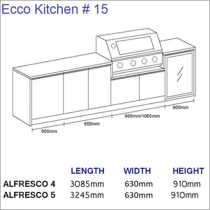 Outdoor Kitchen - Ecco 15, up to 3245mm  Hot Things - Barbecues, Heaters, Outdoor Kitchens   