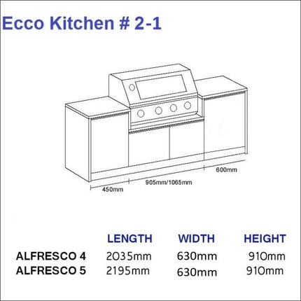 Outdoor Kitchen - Ecco 2, up to 2245mm Hot Things - Barbecues, Heaters, Outdoor Kitchens