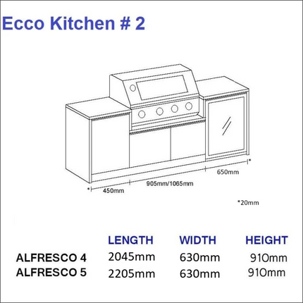 Outdoor Kitchen - Ecco 2, up to 2245mm Hot Things - Barbecues, Heaters, Outdoor Kitchens