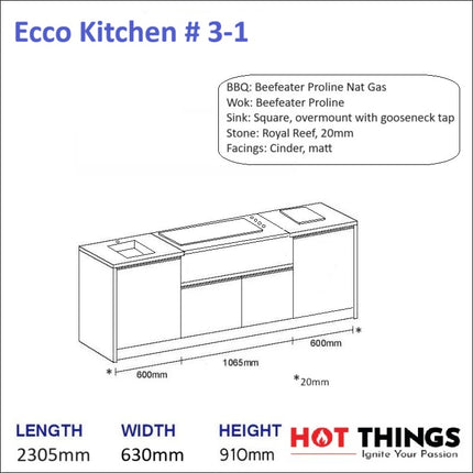 Outdoor Kitchen - Ecco 3, up to 2395mm Hot Things - Barbecues, Heaters, Outdoor Kitchens