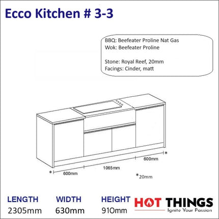 Outdoor Kitchen - Ecco 3, up to 2345mm  Hot Things - Barbecues, Heaters, Outdoor Kitchens   