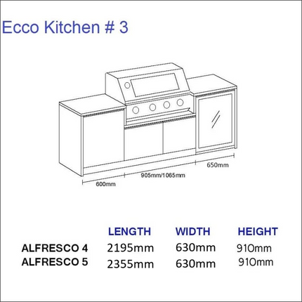 Outdoor Kitchen - Ecco 3, up to 2395mm Hot Things - Barbecues, Heaters, Outdoor Kitchens