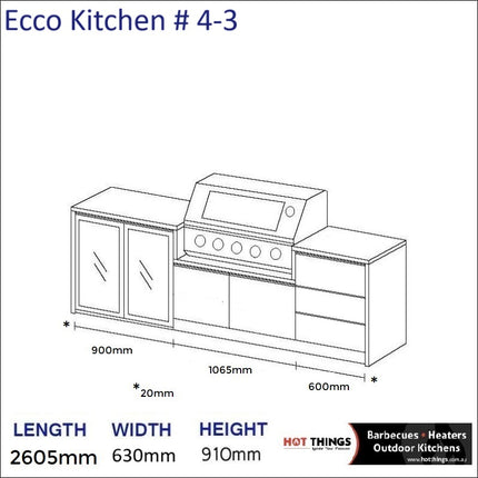 Outdoor Kitchen - Ecco 4, up to 2645mm  Hot Things - Barbecues, Heaters, Outdoor Kitchens   