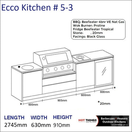 Outdoor Kitchen - Ecco 5, up to 2945mm  Hot Things - Barbecues, Heaters, Outdoor Kitchens   