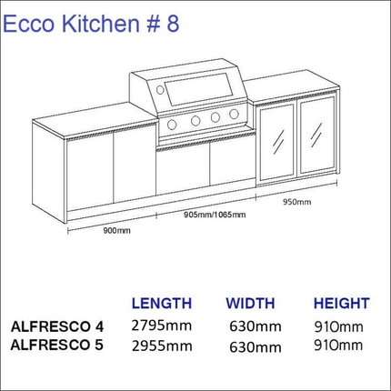 Outdoor Kitchen - Ecco 8, up to 2945mm Hot Things - Barbecues, Heaters, Outdoor Kitchens
