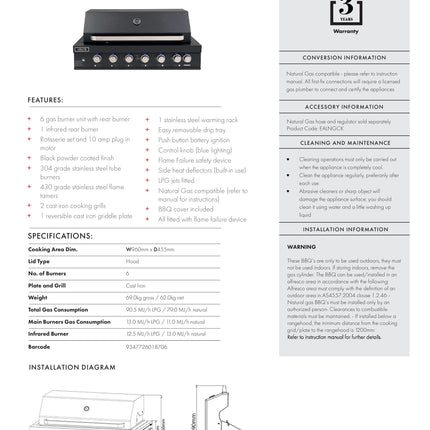 Euro | 6 Burner Black Built-In BBQ Backyard Kitchens Euro