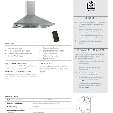 Euro | 90cm Stainless Steel Canopy Rangehood (S/Steel) Backyard Kitchens Euro