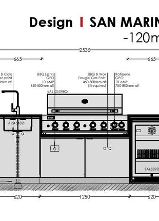 Euro Outdoor Kitchen SAN MARINO - 2.53 Metres Backyard Kitchens Euro