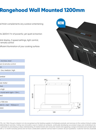 Excelsior Black Outdoor Rangehood - 120cm Range Hoods Excelsior   