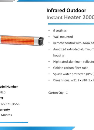 Heller 2000W Infrared Instant Outdoor Heater Electric Heater Heller