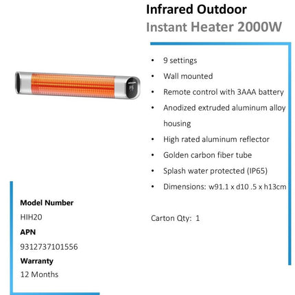 Heller 2000W Electric Outdoor Patio Heater Electric Heater Heller