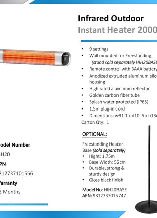 Heller 2000W Infrared Instant Outdoor Heater Electric Heater Heller   