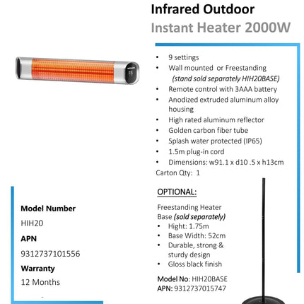Heller 2000W Infrared Instant Outdoor Heater Electric Heater Heller   