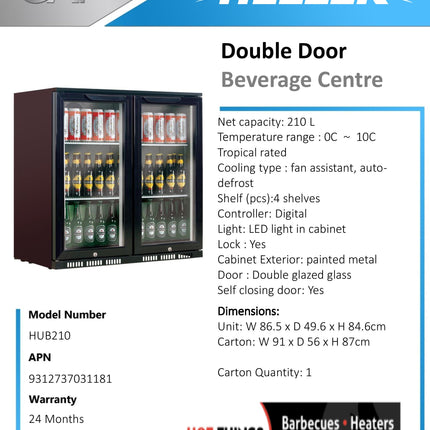 Black Fridge, Heller HUB21, 210 litre Bar Fridges Heller   
