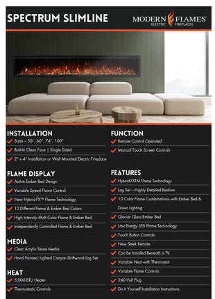 Modern Flames Spectrum Slimline Electric Fireplace Electric Heater Modern Flames