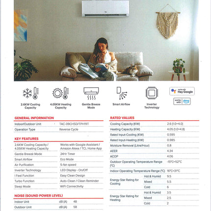 TCL 2.6KW Reverse Cycle Air Conditioner, TAC-09CHSD/TPH11IT  TCL   