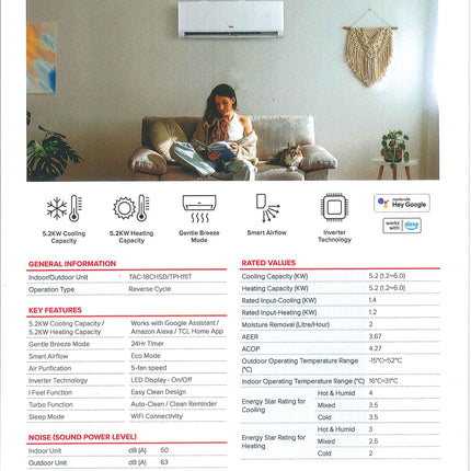 TCL 5.2KW Reverse Cycle Air Conditioner, TAC-18CHSD/TPH11IT  TCL   