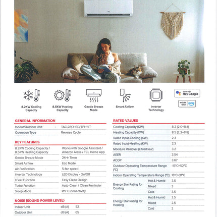 TCL 8.2KW Reverse Cycle Air Conditioner, TAC-28CHSD/TPG11IT  TCL   