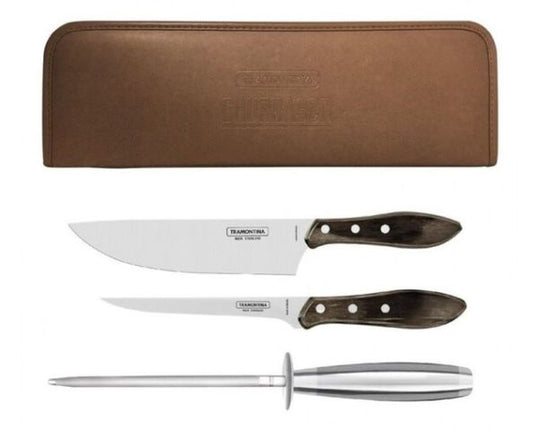 3 Pce Boning Set with Bonus Sharpener & Leather Pouch Accessories for Barbeques TRAMONTINA   