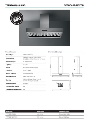 Falmec Trento 120 Island Range Hood | Outdoor Kitchen Ventilation Range Hoods Falmec   