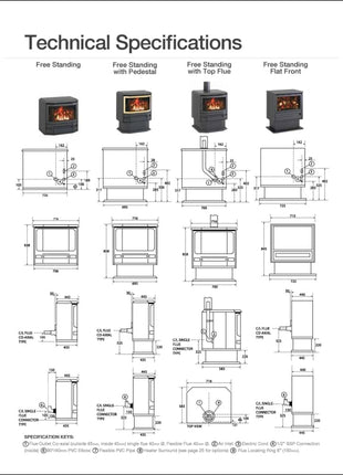 Archer Free Standing Heater | Rear Flue | FS100 Gas Log Fire Archer