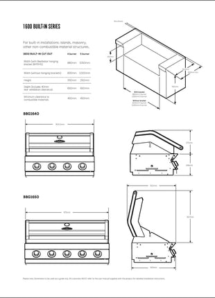 BeefEater 1600 Series 5 burner built In BBQ | stainless steel Inbuilt Barbecues BeefEater Barbecues   