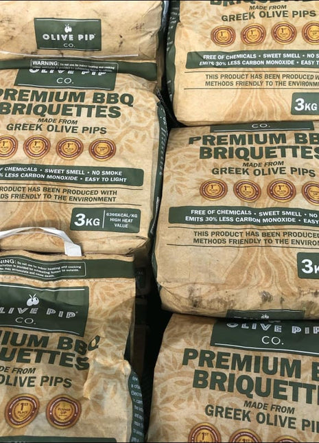 Olive Pip Co. Premium BBQ Briquettes - 3kg Bags Barbecue Fuel Hot Things - Barbecues, Heaters, Outdoor Kitchens   