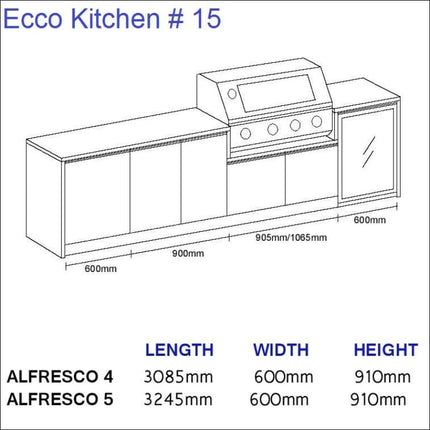 Outdoor Kitchen - Ecco 15, up to 3245mm  Hot Things - Barbecues, Heaters, Outdoor Kitchens   