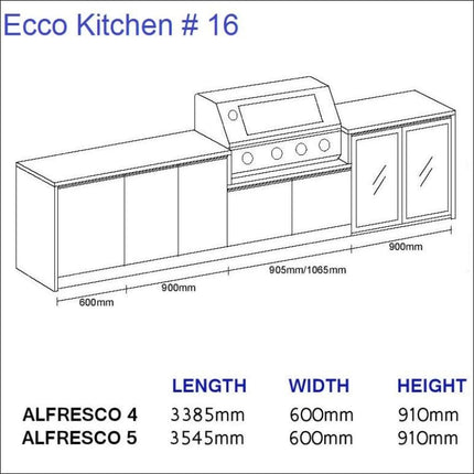 Outdoor Kitchen - Ecco 16, up to 3545mm  Hot Things - Barbecues, Heaters, Outdoor Kitchens   