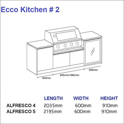 Outdoor Kitchen - Ecco 2, up to 2195mm  Hot Things - Barbecues, Heaters, Outdoor Kitchens   