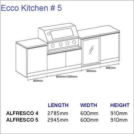 Outdoor Kitchen - Ecco 5, up to 2945mm  Hot Things - Barbecues, Heaters, Outdoor Kitchens   