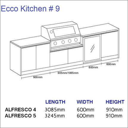 Outdoor Kitchen - Ecco 9, up to 3245mm  Hot Things - Barbecues, Heaters, Outdoor Kitchens Barbecues and Heaters   